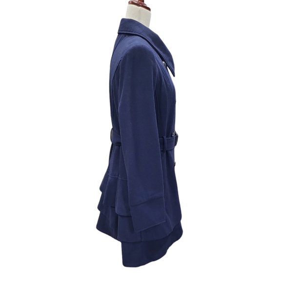 EUC New York Company women's navy blue belted wool blend pea coat wrapcoat layer - Picture 4 of 13